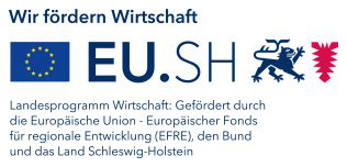 Das Bild zeigt das Logo des Landesprogramms Wirtschaft, gefördert durch die EU, den Bund und das Land Schleswig-Holstein